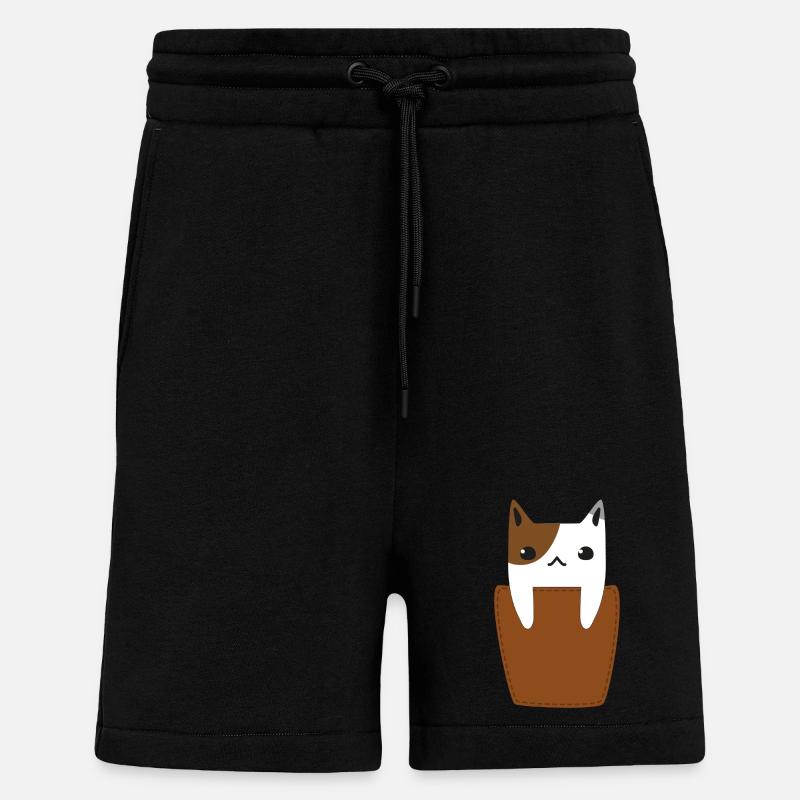 Poche poitrine avec chat - Short bio décontracté fabriqué en UE - SOLID BLACK