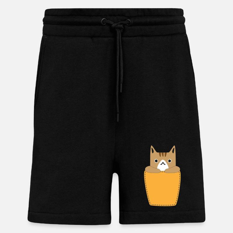 Poche poitrine avec chat - Short bio décontracté fabriqué en UE - SOLID BLACK