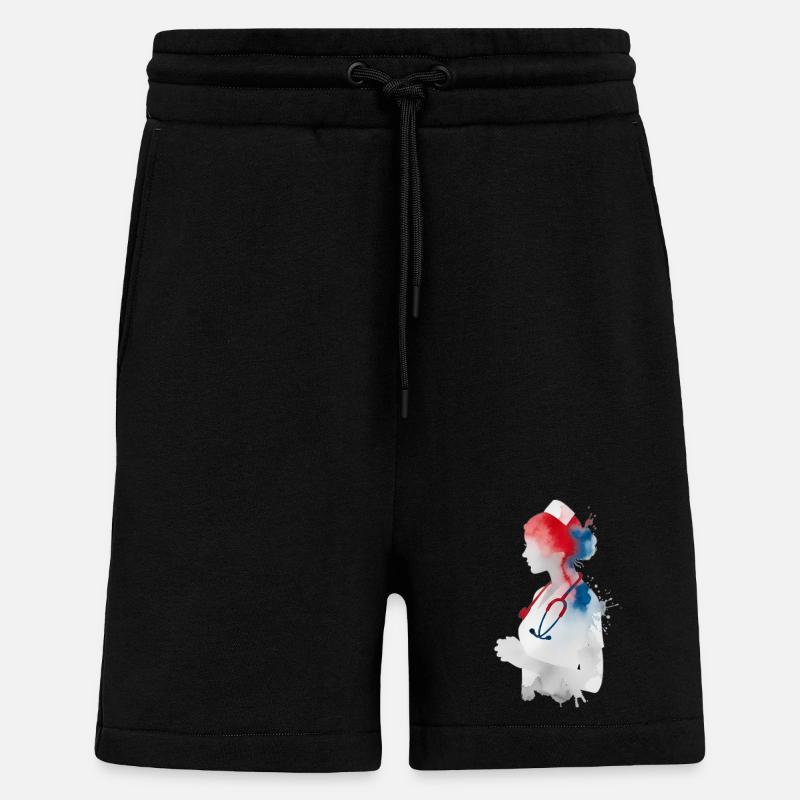 Infirmière Aquarelle Stéthoscope Infirmière - Short bio décontracté fabriqué en UE - SOLID BLACK