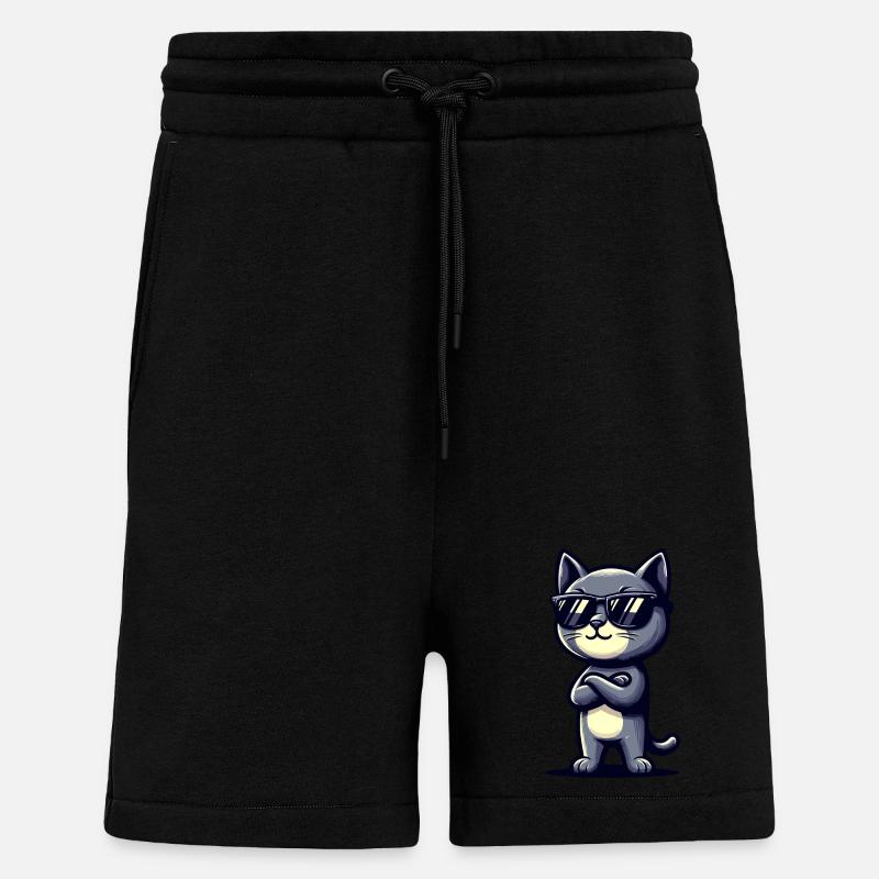Cool Katzen-Design mit Sonnenbrille - Shorts - made by SPREAD - SOLID BLACK