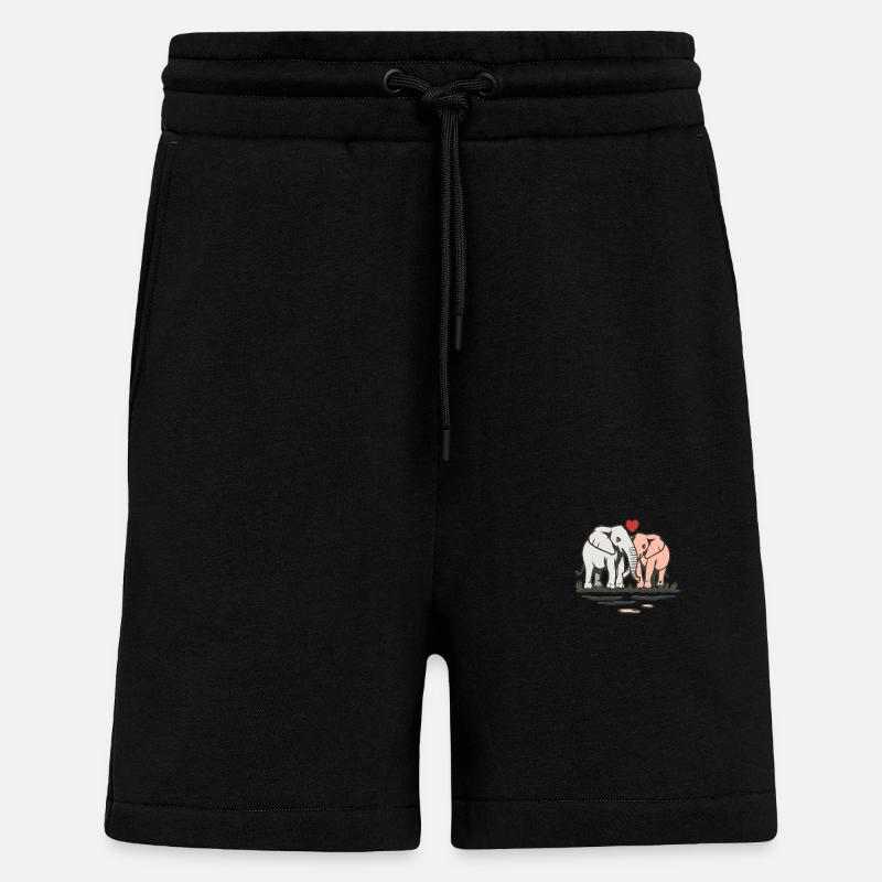Éléphants amoureux Photo - Short bio décontracté fabriqué en UE - SOLID BLACK