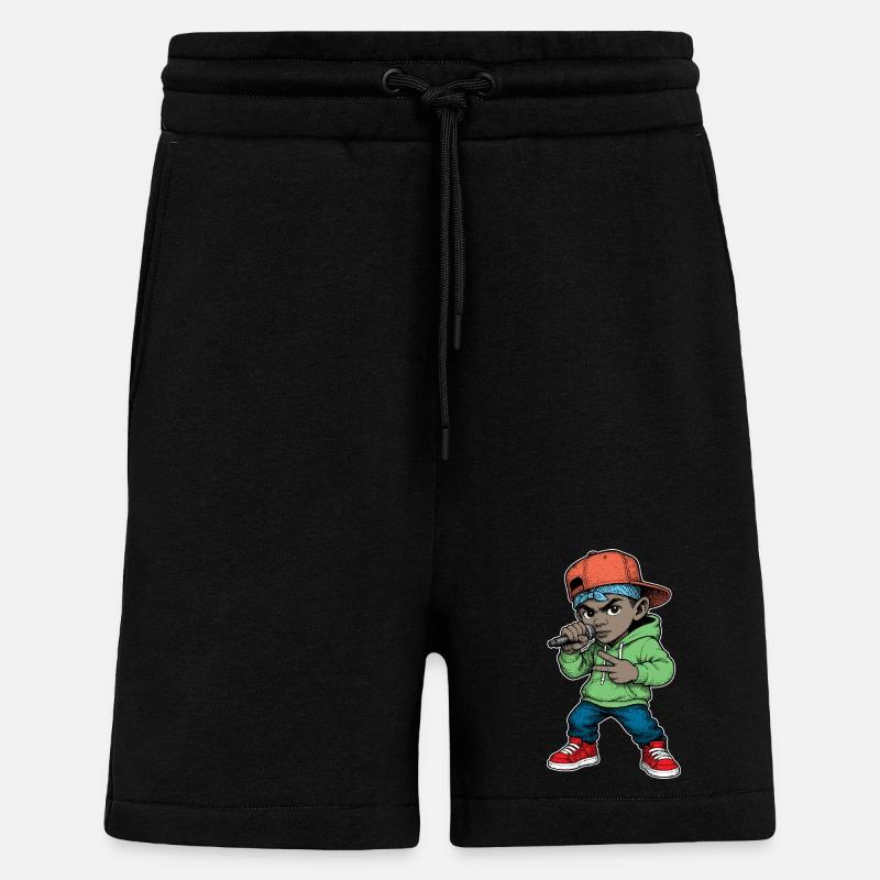 Jeune rappeur garçon avec un micro - Short bio décontracté fabriqué en UE - SOLID BLACK