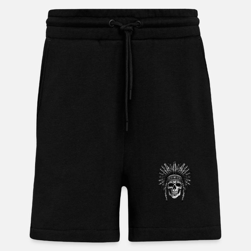 Crâne Apache Indien - Short bio décontracté fabriqué en UE - SOLID BLACK