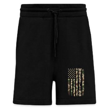 Wrestling USA Flag Camo Patriot Design - Short bio décontracté fabriqué en UE - SOLID BLACK - Devant
