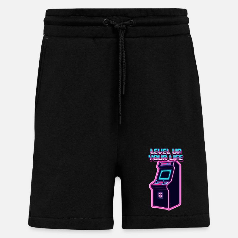 Level Up Your Life Neon Arcade - Shorts - made by SPREAD - SOLID BLACK
