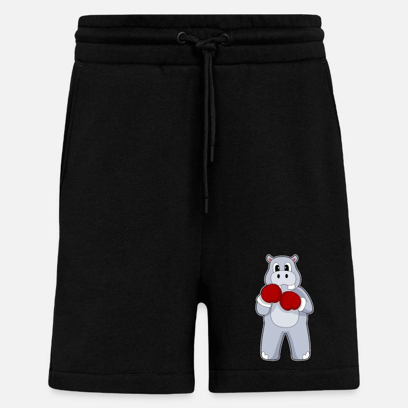 Nilpferd Boxer Boxhandschuhe Boxen - Shorts - made by SPREAD - SOLID BLACK