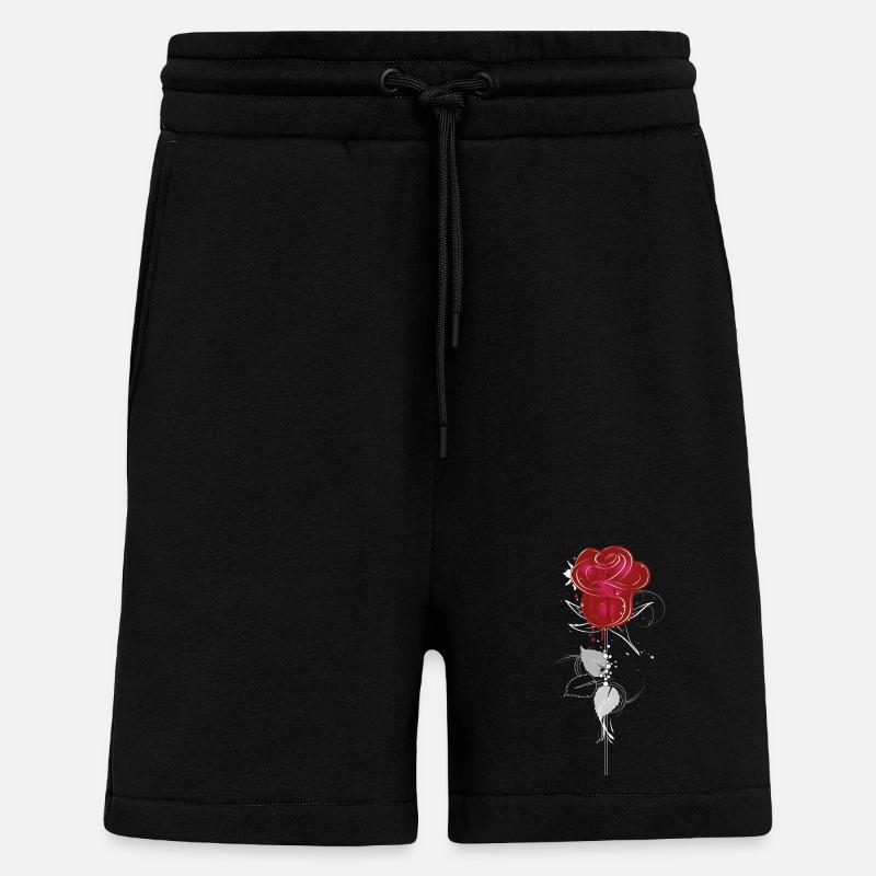un dessin d'une rose rouge - Short bio décontracté fabriqué en UE - SOLID BLACK