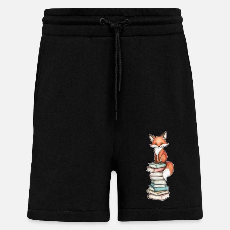 Fox on stack of books - Shorts - made by SPREAD - SOLID BLACK