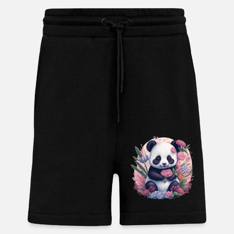 Fleurs de panda - Short bio décontracté fabriqué en UE - SOLID BLACK