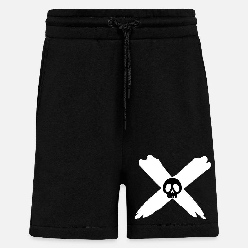 Skull and white cross - Shorts - made by SPREAD - SOLID BLACK