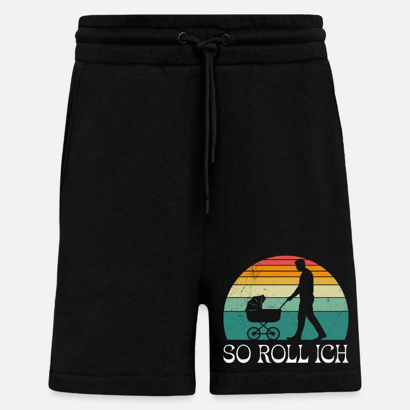 Soon dad SO I ROLL MERRILY - Shorts - made by SPREAD - SOLID BLACK