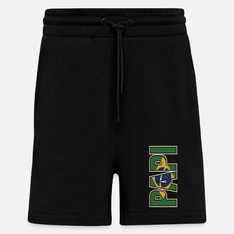 PAPI Brasil – Style rétro avec drapeaux - Short bio décontracté fabriqué en UE - SOLID BLACK