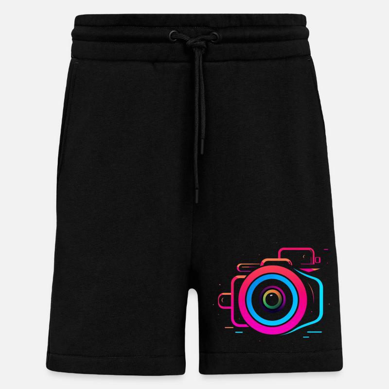 Caméra style Synthwave - Short bio décontracté fabriqué en UE - SOLID BLACK