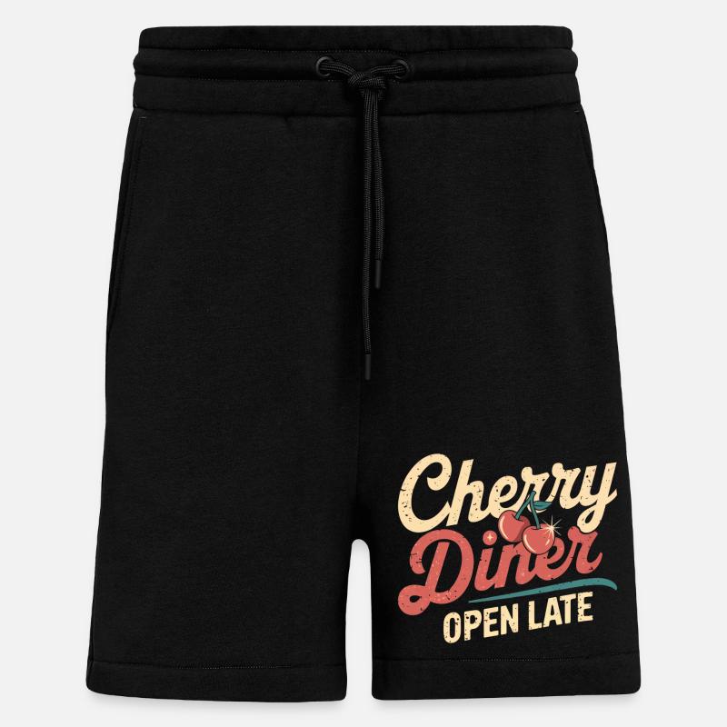 Cherry Diner – Style Café Rétro - Short bio décontracté fabriqué en UE - SOLID BLACK