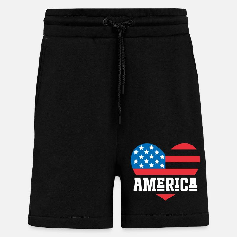 Drapeau de l’Amérique Coeur - Short bio décontracté fabriqué en UE - SOLID BLACK