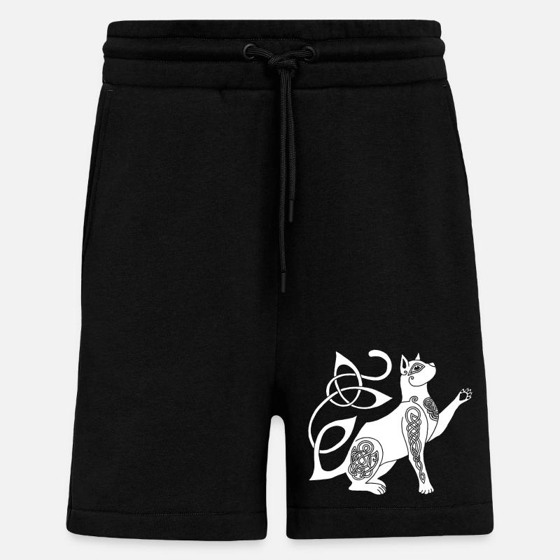 Celtic White Cat - Shorts - made by SPREAD - SOLID BLACK