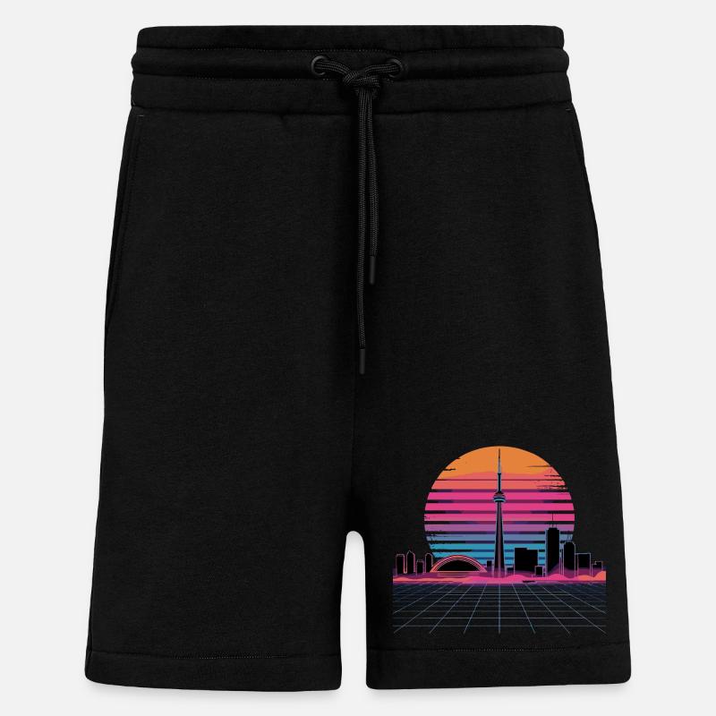 Coucher de soleil rétro Néon Skyline - Short bio décontracté fabriqué en UE - SOLID BLACK