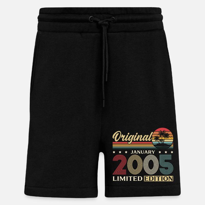 21e anniversaire Original janvier 2005 - Short bio décontracté fabriqué en UE - SOLID BLACK