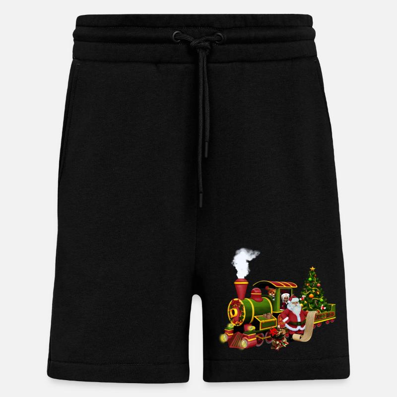Santa avec un train - Short bio décontracté fabriqué en UE - SOLID BLACK
