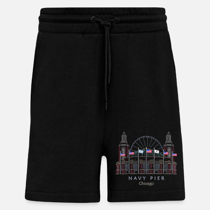 Chicago, Navy Pier Hand Drawn - Shorts - made by SPREAD - SOLID BLACK