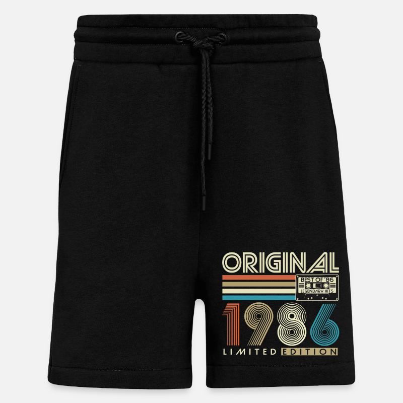 40e anniversaire Rétro Cadeau 1986 - Short bio décontracté fabriqué en UE - SOLID BLACK