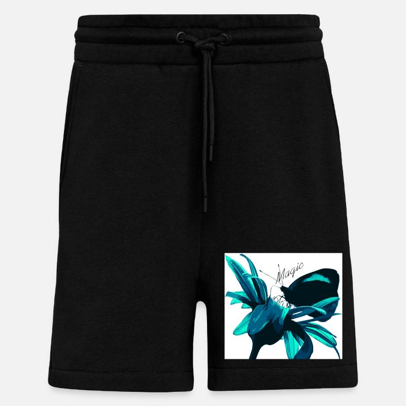 Teal Magic Flower Print - Shorts - made by SPREAD - SOLID BLACK