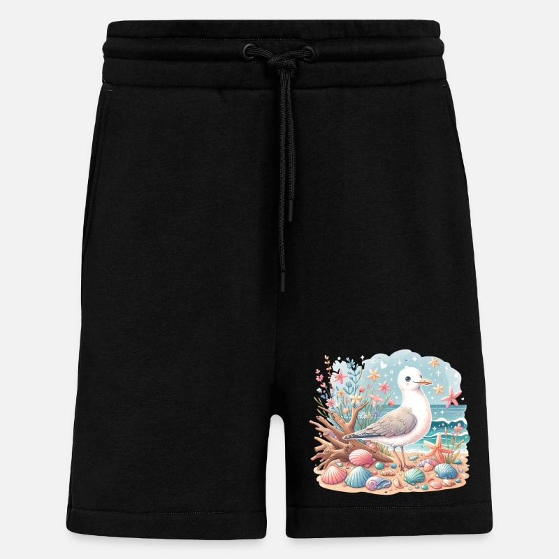 Seagull Beach Coquillages Côte Maritime - Short bio décontracté fabriqué en UE - SOLID BLACK