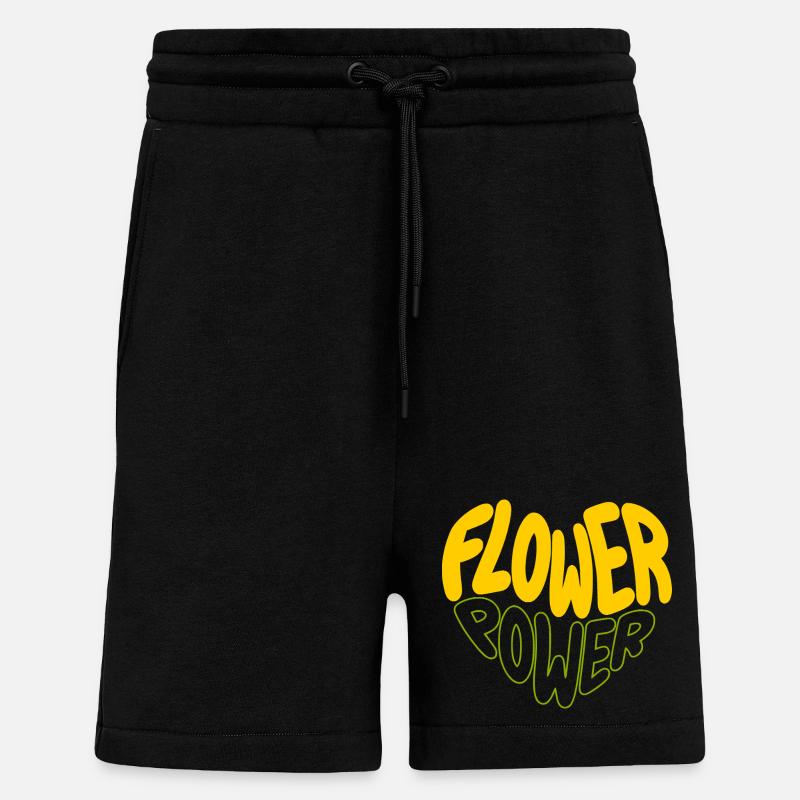 Flower Power Imprimé rétro - Short bio décontracté fabriqué en UE - SOLID BLACK