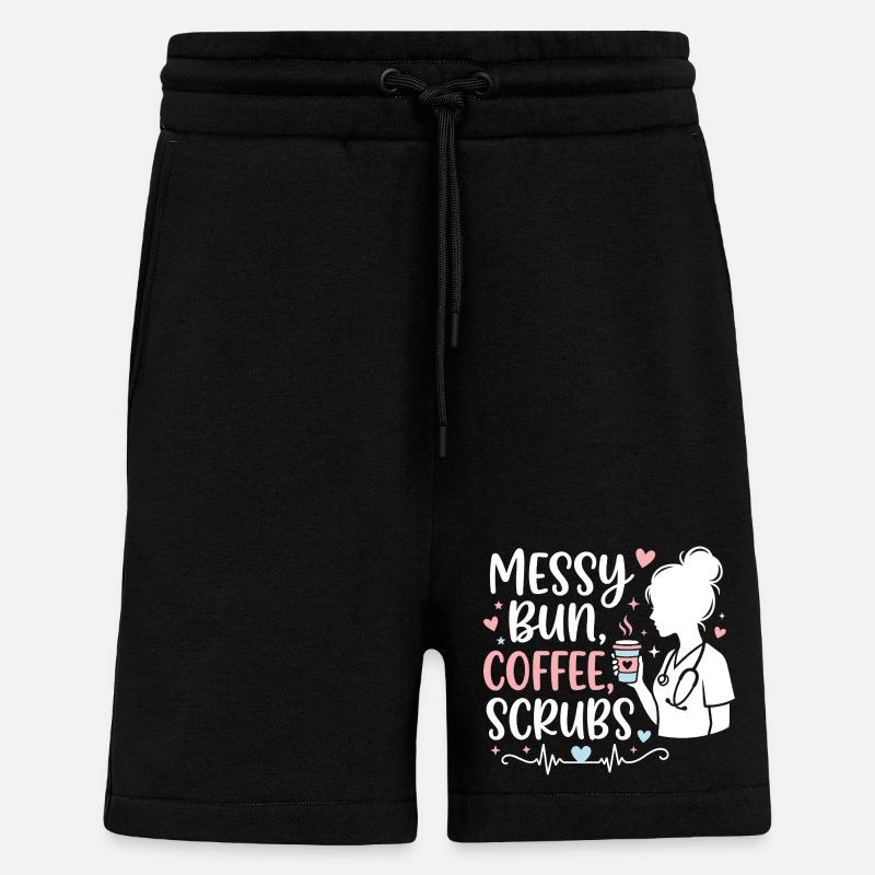 Messy Bun Coffee Scrubs Krankenschwester - Shorts - made by SPREAD - SOLID BLACK
