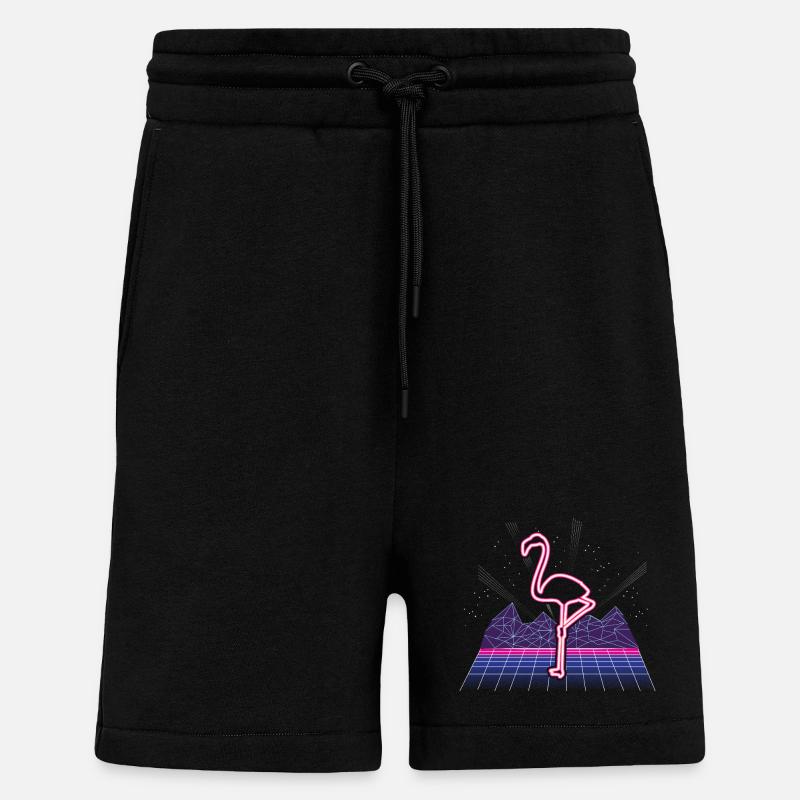 80s Synthwave Neon Flamingo Retro - Shorts - made by SPREAD - SOLID BLACK