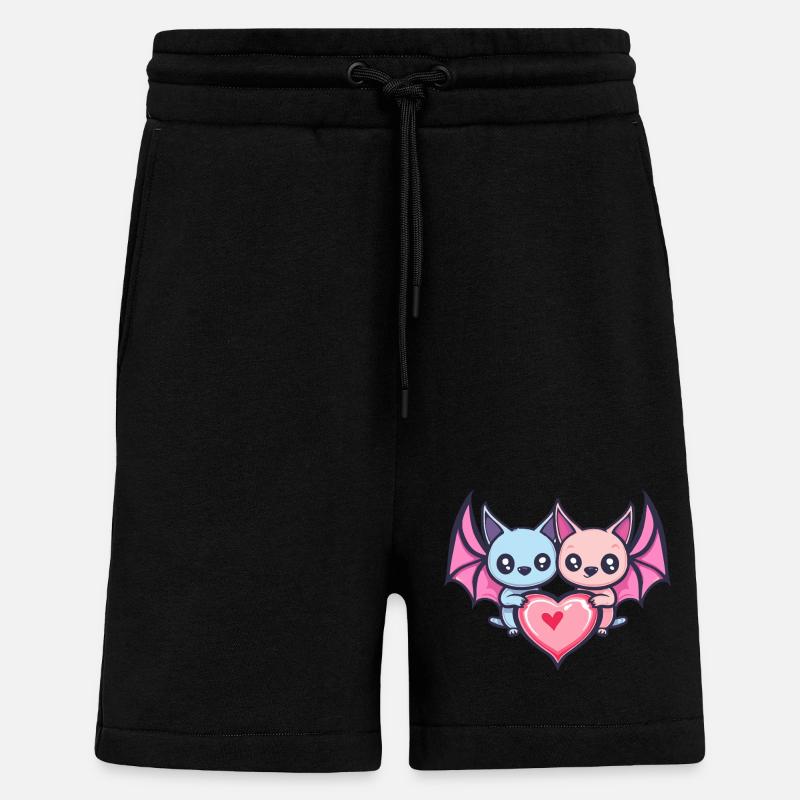 Chauve-souris Couple Amour Saint-Valentin - Short bio décontracté fabriqué en UE - SOLID BLACK