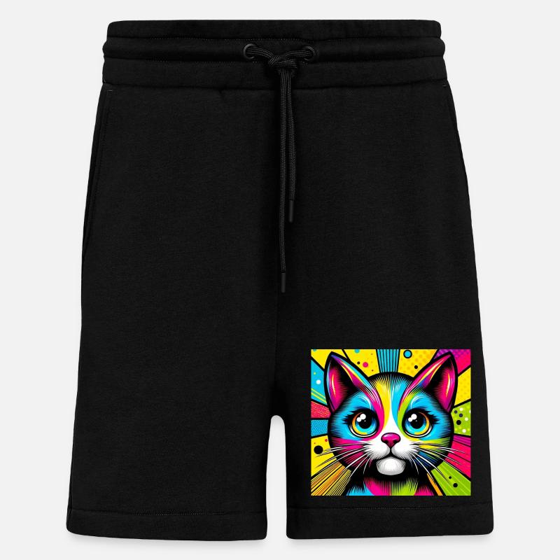 Chat Pop Art - Short bio décontracté fabriqué en UE - SOLID BLACK
