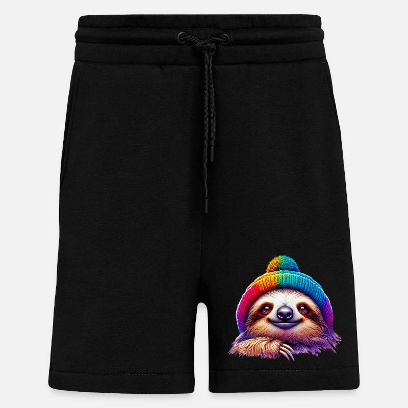 Sloth with wool cap hat - Shorts - made by SPREAD - SOLID BLACK