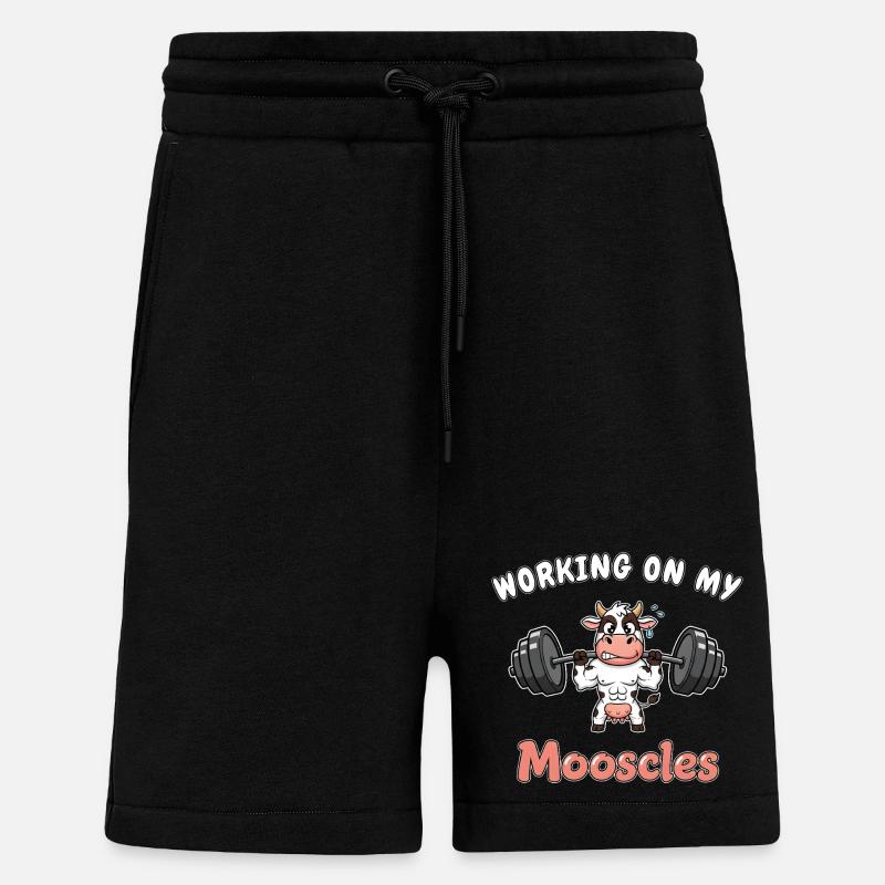 Cow - Working on my Mooscles - Funny Gym Design - Shorts - made by SPREAD - SOLID BLACK