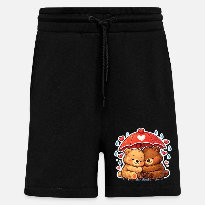Cuddly bears under heart rain - Shorts - made by SPREAD - SOLID BLACK