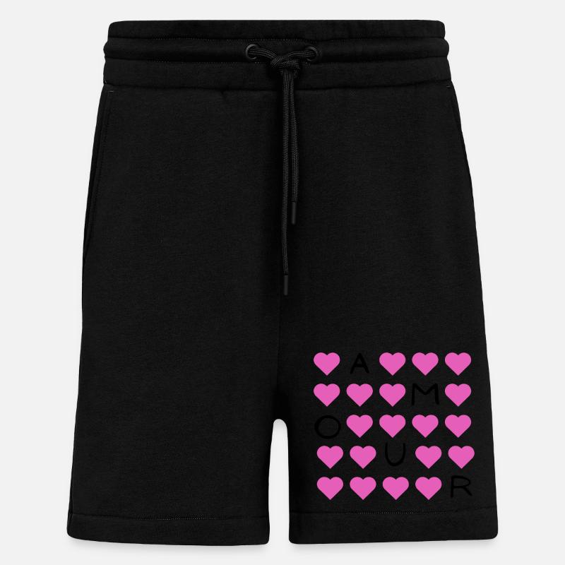 Pink Heart Grid Pattern - Shorts - made by SPREAD - SOLID BLACK