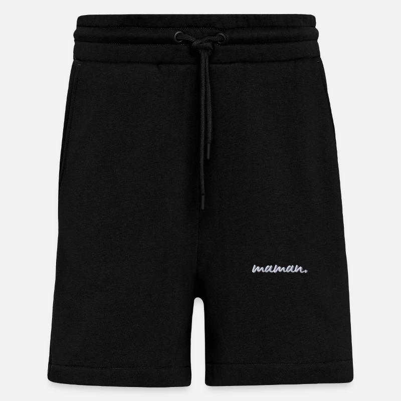 Lettrage Maman blanc brodé - Short bio décontracté fabriqué en UE - SOLID BLACK