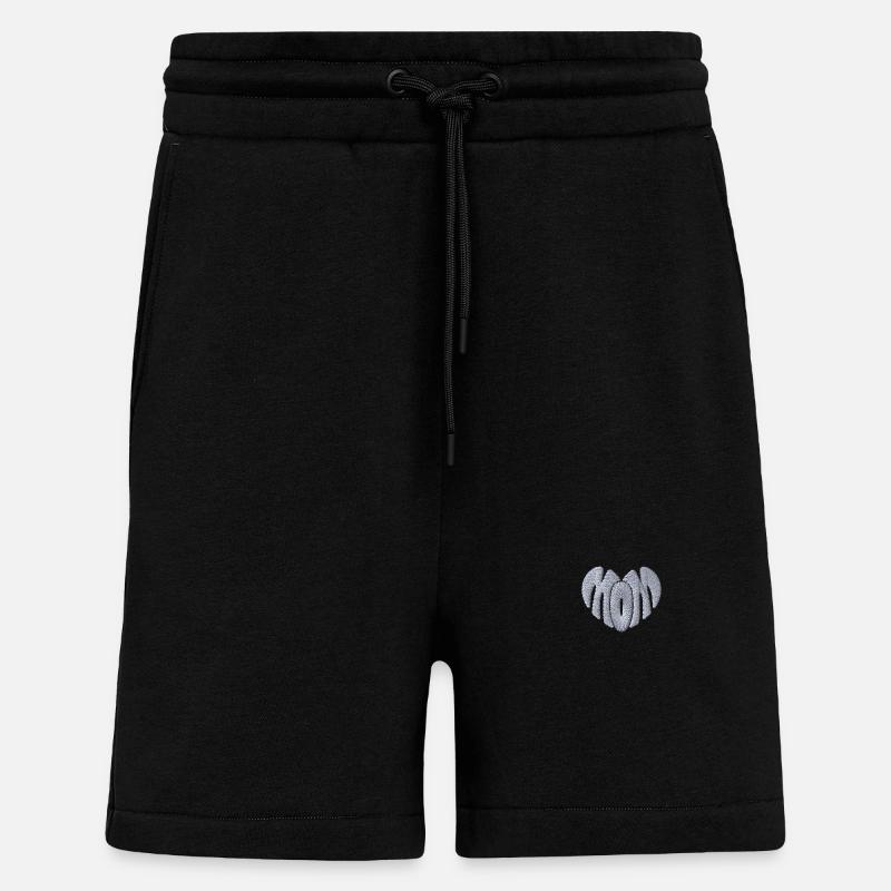Mamma Hjärta Vit Broderad - Organic Relaxed Shorts Made in EU - SOLID BLACK