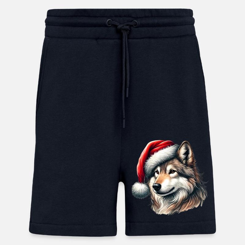 Howling Wolf with Santa Hat - Shorts - made by SPREAD - DARK NAVY