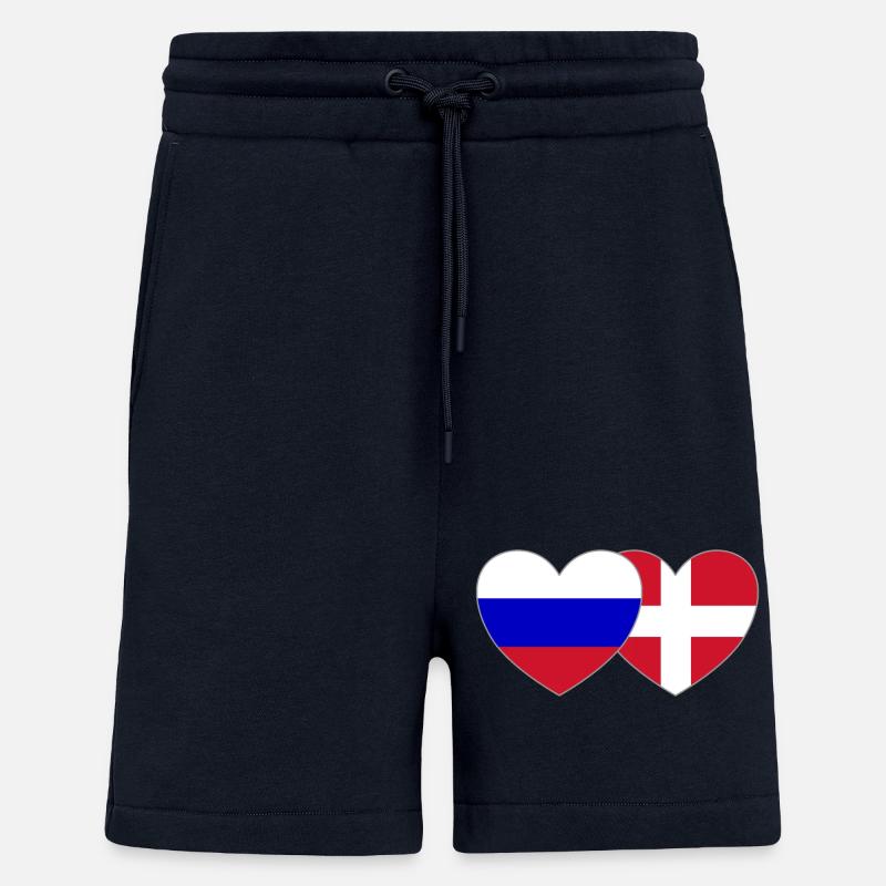 Russie Danemark Flag Coeur - Short bio décontracté fabriqué en UE - DARK NAVY