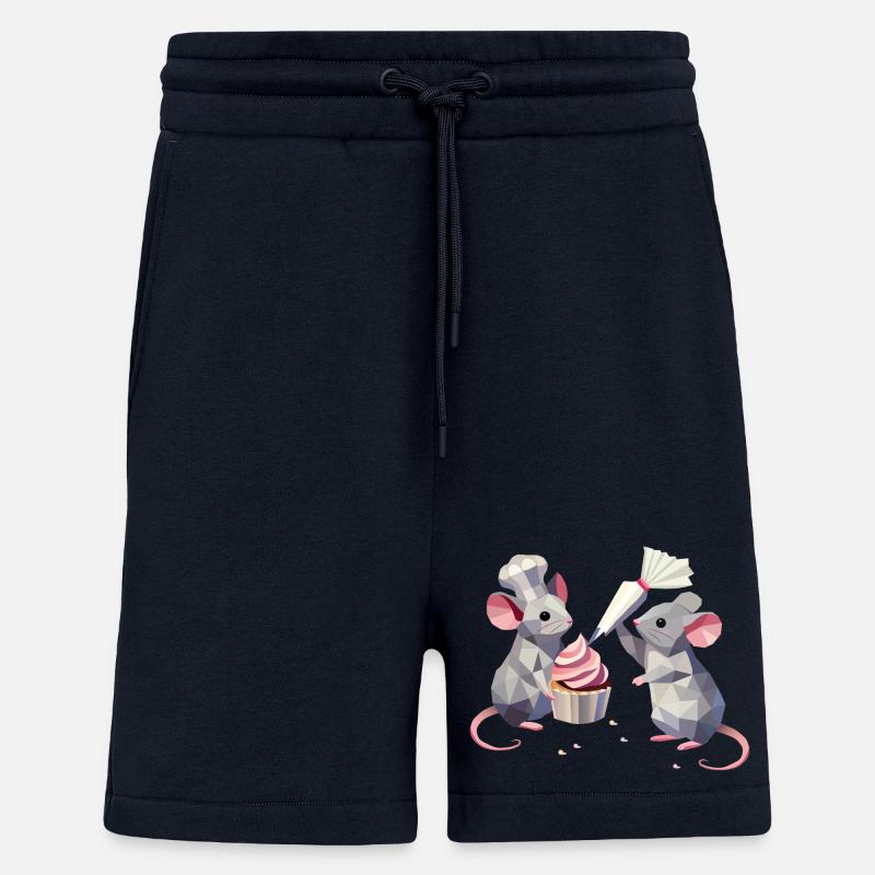 Deux souris mignonnes décorant un cupcake ensemble - Short bio décontracté fabriqué en UE - DARK NAVY