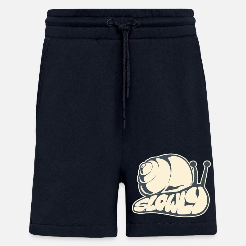 Slowly, mot dessiné (V2) - Short bio décontracté fabriqué en UE - DARK NAVY