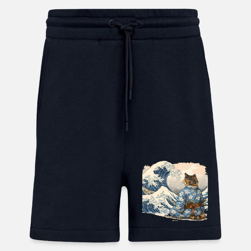 Samurai Cat Wave japanischer Ukiyo-e-Stil - Shorts - made by SPREAD - DARK NAVY