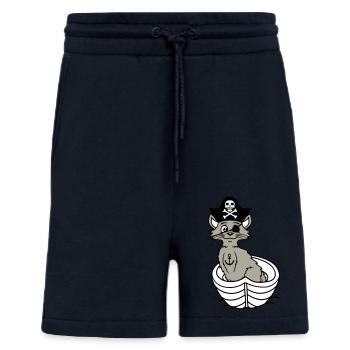 Pirat Katze Seeräuber Augenklappe Hut Ruderboot - Shorts - made by SPREAD - DARK NAVY - Vorne