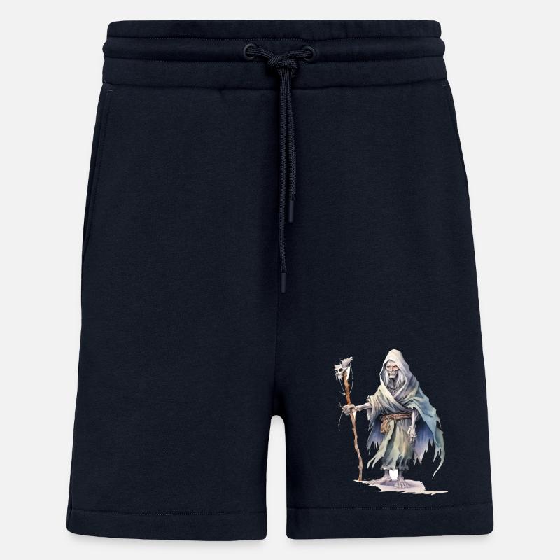 Negromante con mantello e bastone a teschio - Pantaloncini ecologici casual Made in UE - DARK NAVY