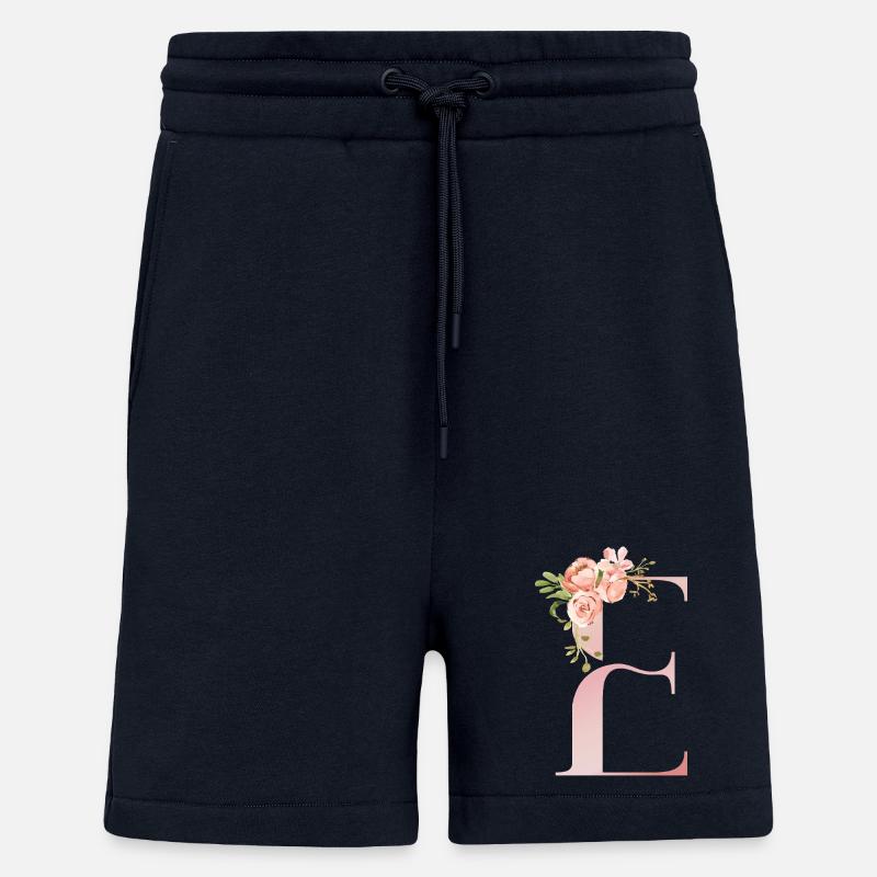 Monogramme floral pastel E - Short bio décontracté fabriqué en UE - DARK NAVY