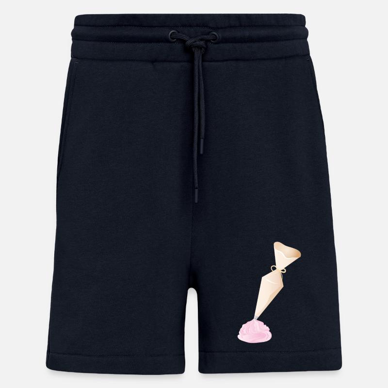 Douille crème avec garnitures roses - Short bio décontracté fabriqué en UE - DARK NAVY