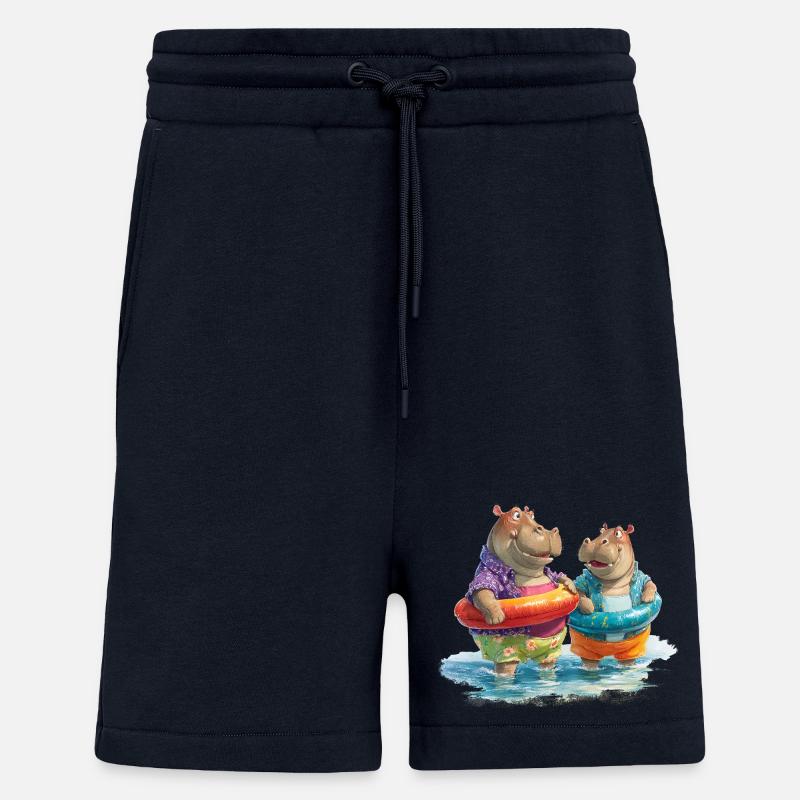Hippos am Strand mit Schwimmreifen - Shorts - made by SPREAD - DARK NAVY