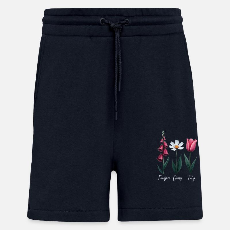 Foxglove Daisy Tulip Floral - Short bio décontracté fabriqué en UE - DARK NAVY