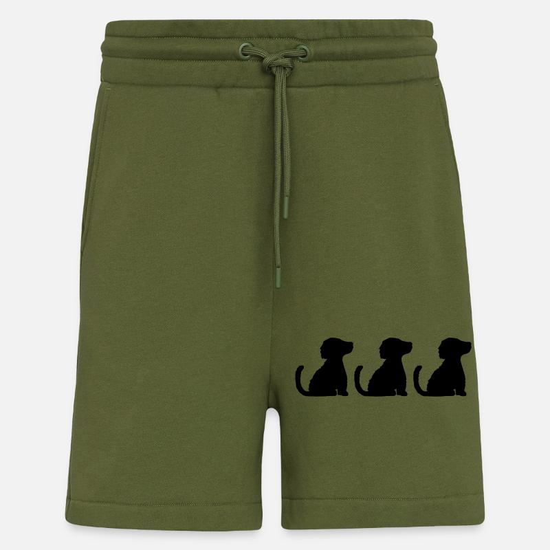 3 well-behaved sitting dogs - Shorts - made by SPREAD - MOSS GREEN
